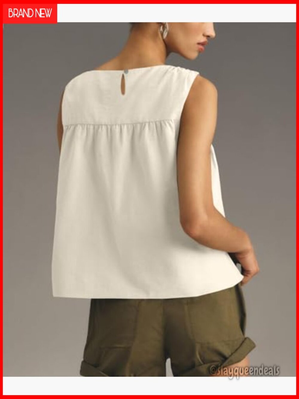 Peplum Babydoll Top Shirred Swing Tank Tops Pleated Flowy Loose Fit Ruffled Vest - Picture 2 of 7